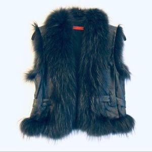 Saint Gil Genuine Rabbit Fur Trimmed Leather Vest